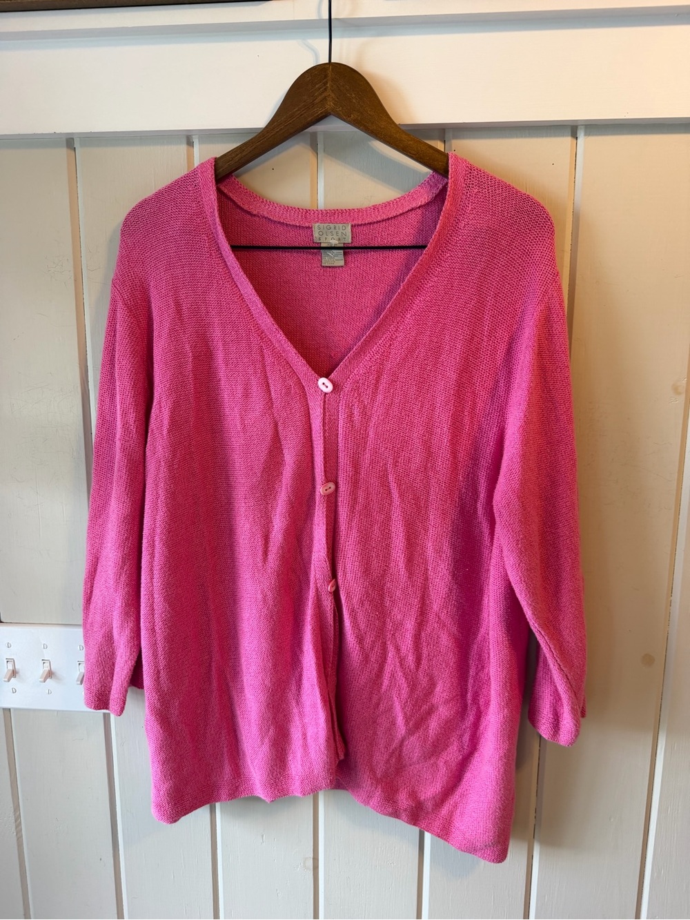 Sigrid Olsen Bright Pink V-Neck Button Front Cardigan, Size 2X
